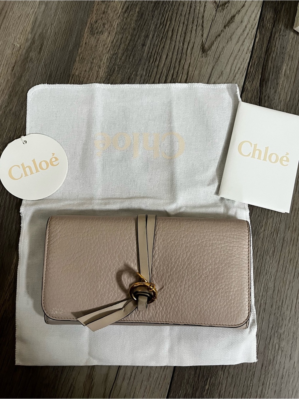 Chloé Taupe Leather Wallet with Gold Ring and Tassel